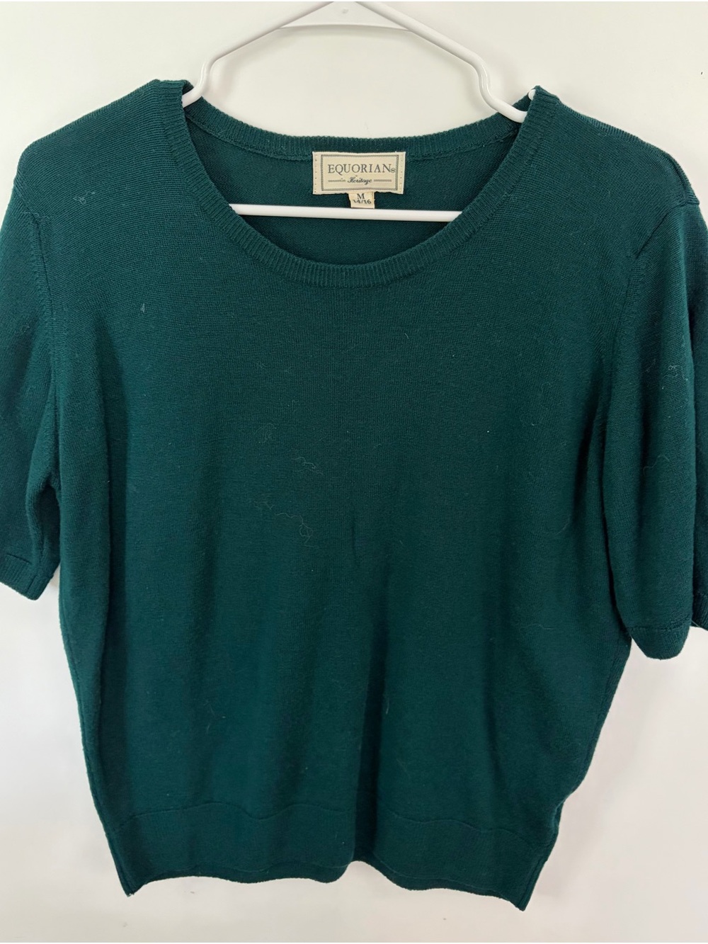 Equorian Heritage Lambswool Short Sleeve Sweater - Dark Teal/Green - Medium